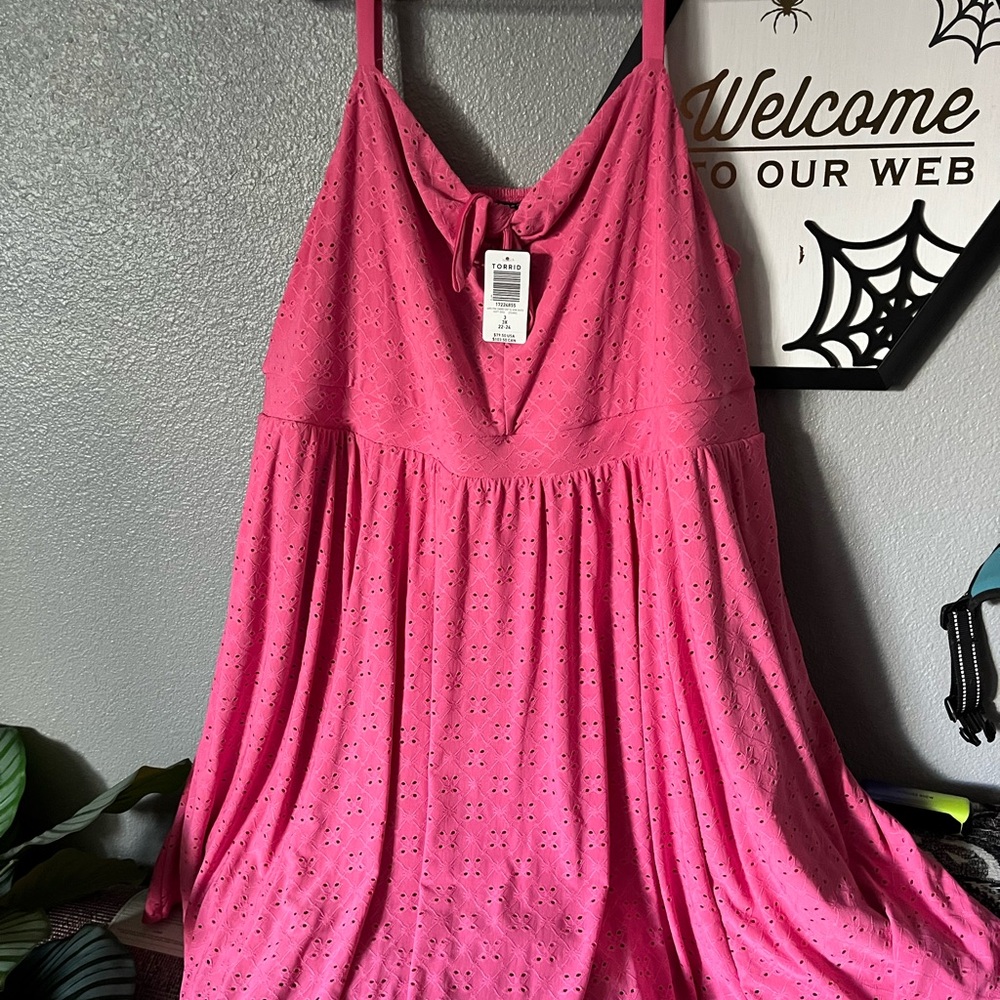 Torrid Pink Eyelet Midi Dress NWT